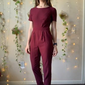 Structured Maroon Short-Sleeve Jumpsuit